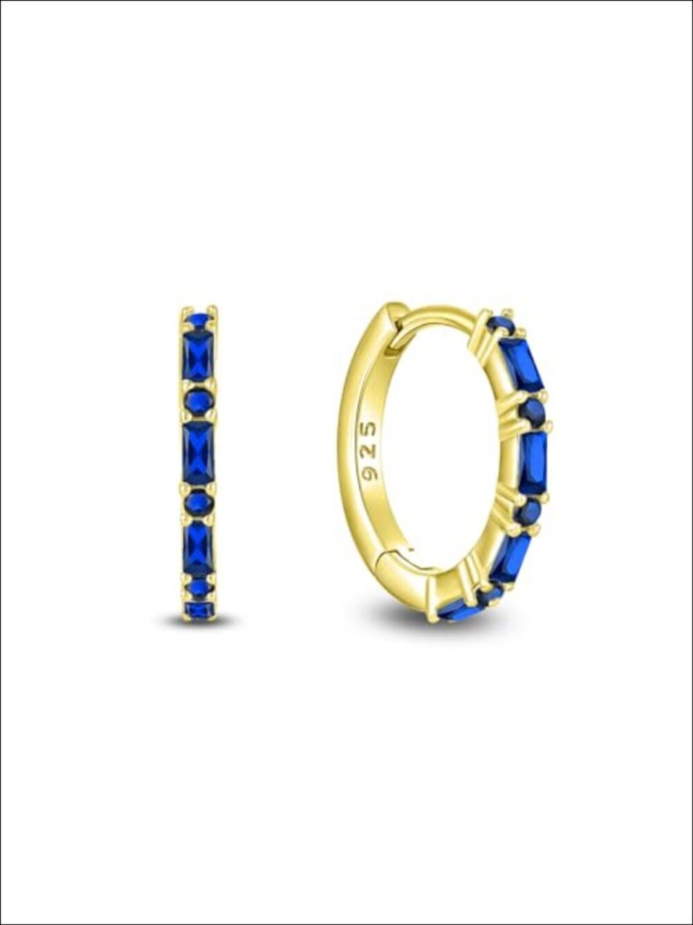 Sterling Silver Birthstone Huggie Hoop Earrings 18K Yellow Gold Plated
